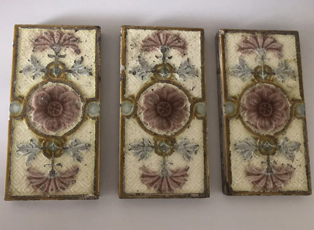 3 x Reclaimed Antique Minton Wall Tiles Rectangular Shape Minton’s China Works
