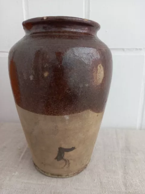 Antique Storage Crock Jar Brown Glazed Stoneware Ceramic Pottery Food storage