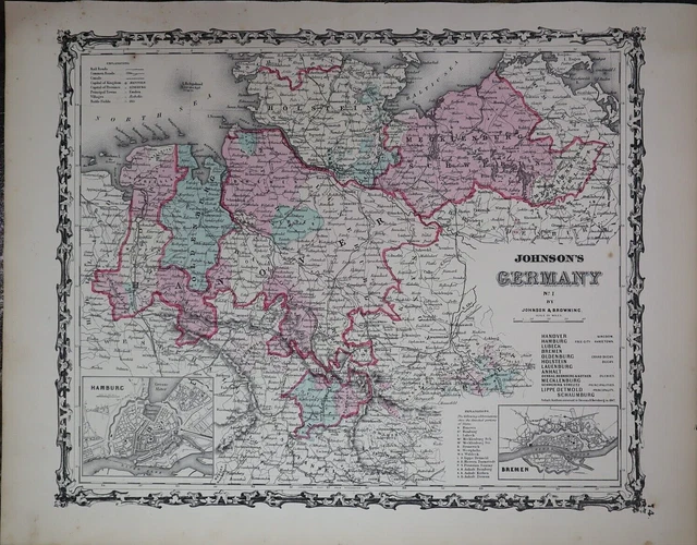 1862 Johnson's Atlas Map ~ GERMANY ~(14x18)  -#881