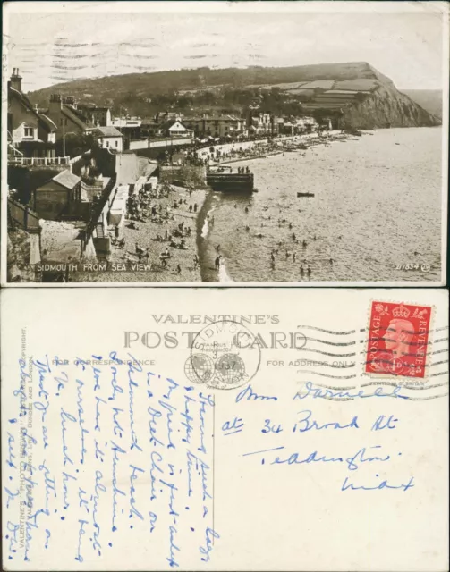 Sidmouth From Sea View 217834 Valentines GB 1937 Cancel Valentines Photo Brown