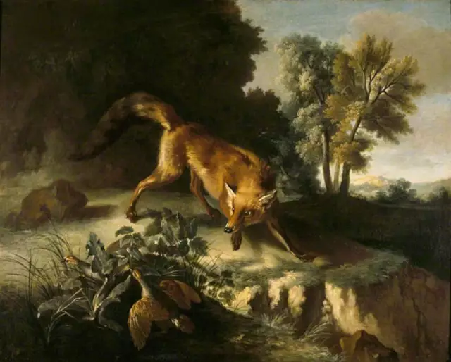 Dream-art Oil painting Fox Stalking a Brace of Partridges Jean Baptiste Oudry