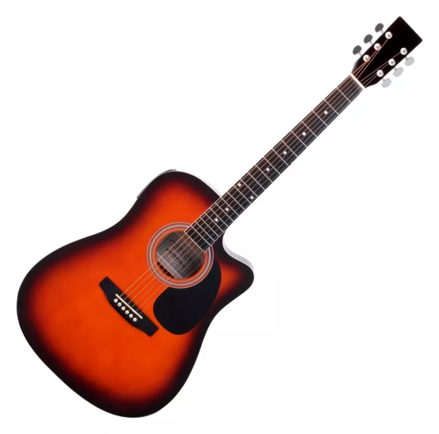 Guitare Electro Acoustique Folk Cutaway XLR Jack 3 Bandes EQ Accordeur Sunburst