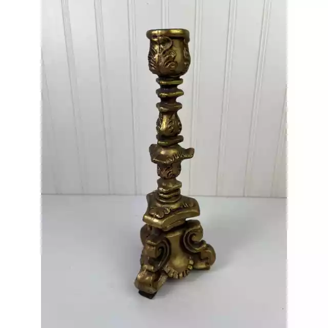 Vintage ornate heavy brass tone cast metal candlestick