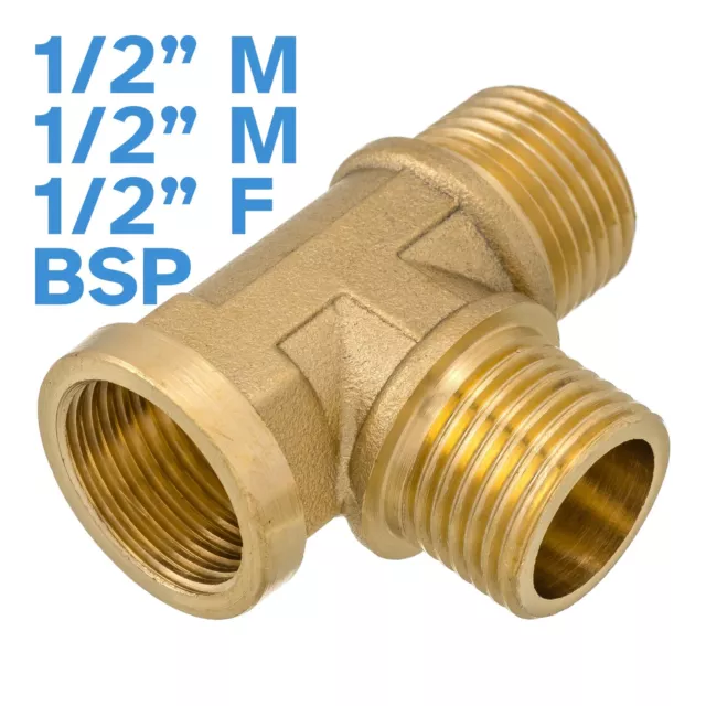 Brass 1/2" MMF Male Female BSP 3 Way Tee Splitter Fitting Pipe Connector