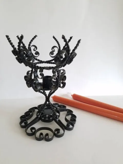 Vintage Ornate Filigree Cast Iron Taper Candleholder