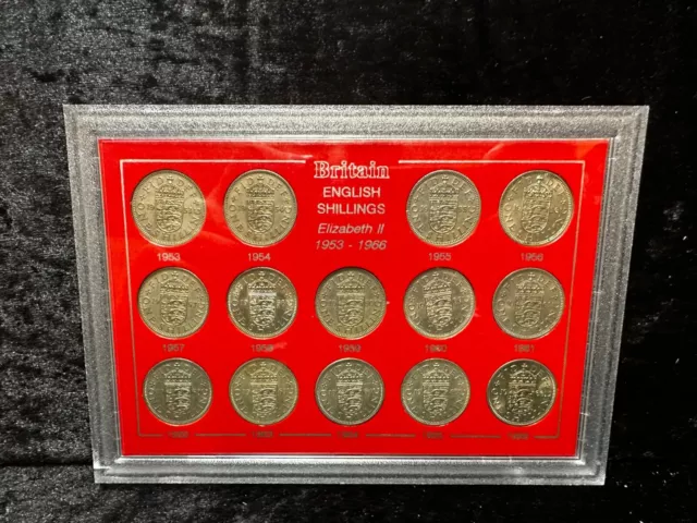 Great Britain, QEII Shillings 1953-1966 in Sandhill Case, BC278