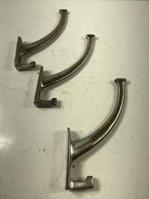 3 Old Coat Hooks  Hangers  Cast Aluminum? Vintage two hole