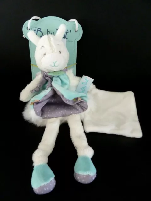 *.Doudou Plat Baby Nat Lama Pantin Blanc Bleu Gris Mauve Mouchoir Bn0427 Neuf 3