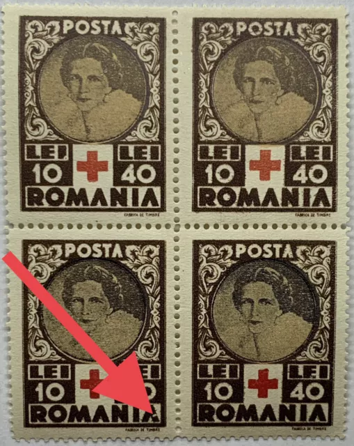 Error 1945 Romania Mnh Og Stamps Block #B248 With White Dot On "A"