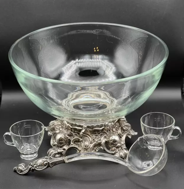 PITMAN-DREITZER 15pc PUNCH BOWL Ornate Stand, Ladle, 12 Cups