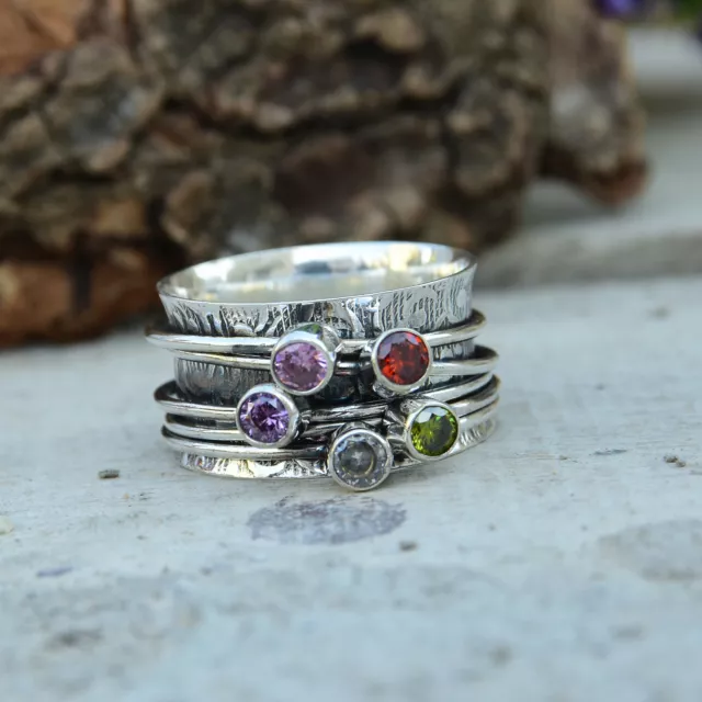 Amethyst, Peridot Gemstone 925 Sterling Silver Ring Mother's Day Jewelry EM- 529