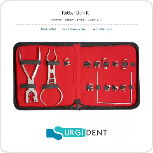 Rubber Dam Punch Kit Dental Ainsworth Brewer Frame 10 X Clamps Instruments