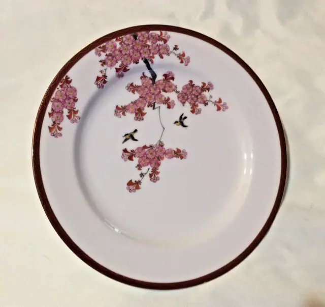 4 Vintage Kutani Porcelain 10” Dinner Plate Cherry Blossom Birds Signed Japan