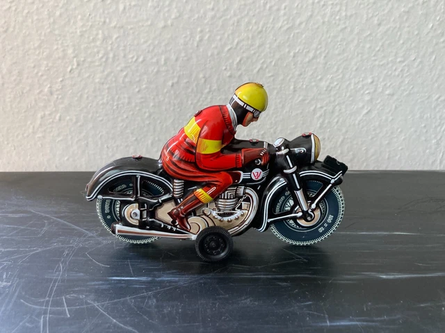 Motard sur moto à friction Western Germany Tin bike toy Joseph Wagner