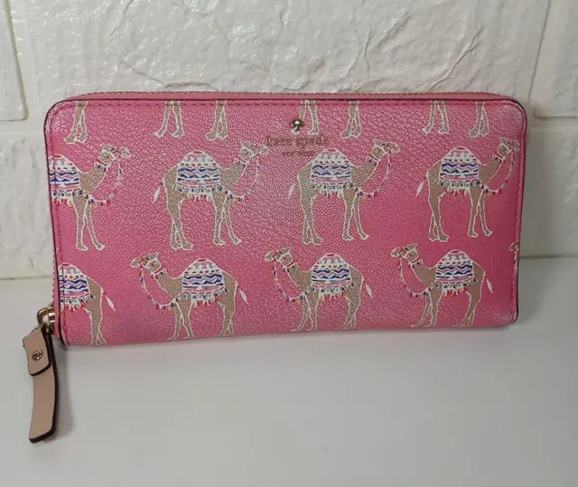 Kate Spade Pink Camel March Neda Zip Around Wallet PVC (Preowned- Print is Worn)