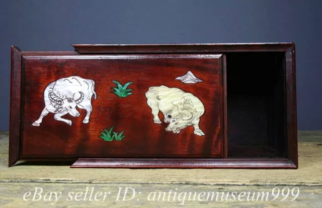 8.8" Old Chinese Huanghua pear Wood Carved Dynasty Big Elephant Storage Box