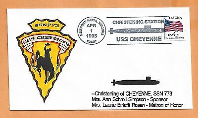 U.s.s. Cheyenne Christening Apr 1,1995 Hand Colored Signed Banasky  Naval Cover