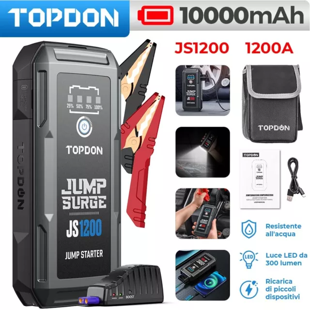 TOPDON JS1200 Jump Starter 1200A Jump Starter Caricabatterie Booster Powerbank