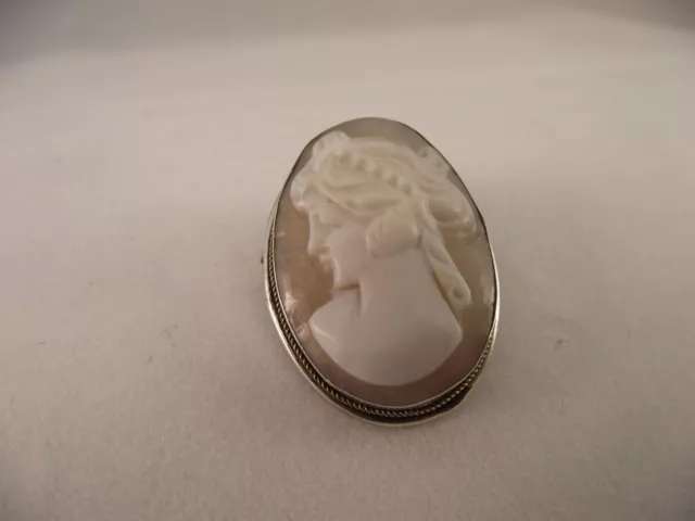 Antique Estate Shell Carved Pin Brooch 800 Silver Bezel Rare LEFT FACING CAMEO