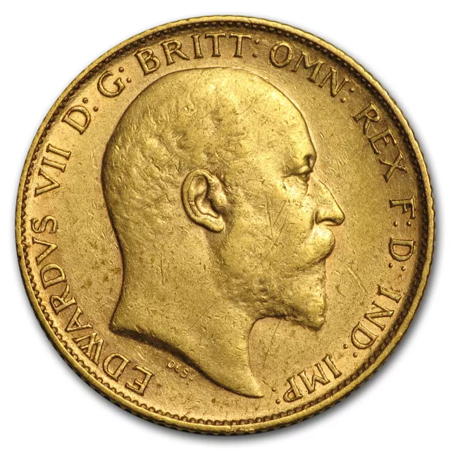 1902-1910 Great Britain Gold Half Sovereign Edward VII Avg Circ