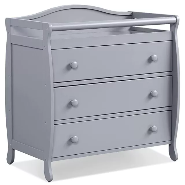 3-Drawer Dresser Baby Changing Diaper Table Nursery Room Gray Kids W/Safety Belt