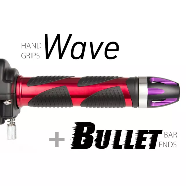 KiWAV Motorcycle Wave Grips Red with Bullet Bar Ends Purple/Silver