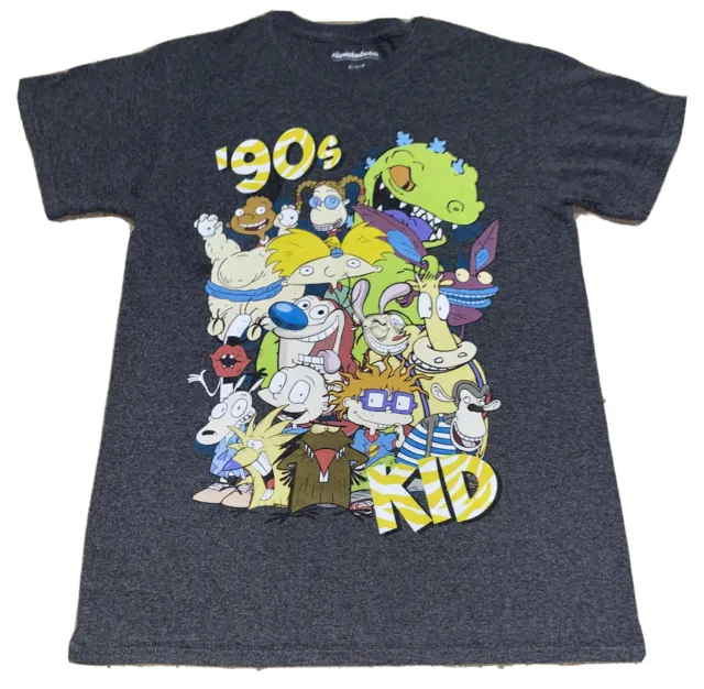 NICKELODEON 90'S KID T Shirt Gray Rugrats Ren Stimpy Cartoons Small ...