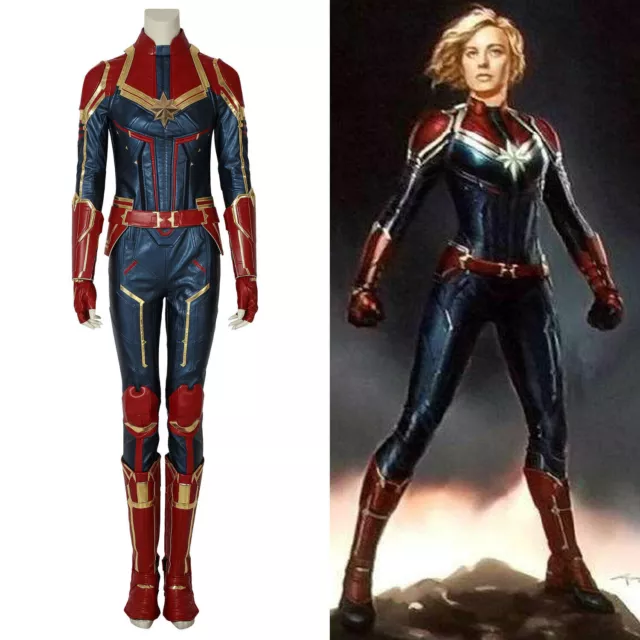 Captain Marvel Ms. Carol Danvers Cosplay Costume PU Leather Party Show Halloween