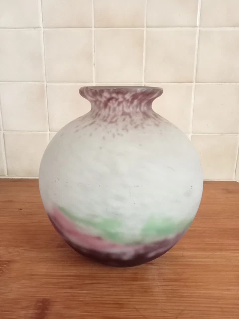 Vase Boule En Verre Jaune Moucheté – Pâte De Verre Et Feuilles De Vigne – Faye
