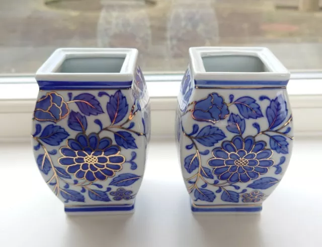 Pair Of Vintage Chinese Style Blue & White Urn Jars