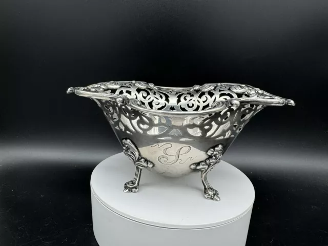 Antique Black, Starr and Frost Sterling Silver Pierced Footed Bowl, 193 grams