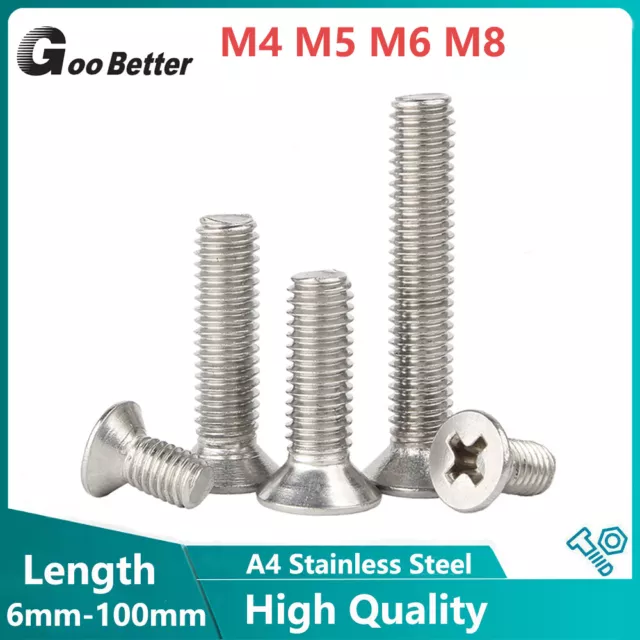 M4 M5 M6 M8 Pozi Countersunk Machine Screws Phillips Bolts A4 Stainless Steel