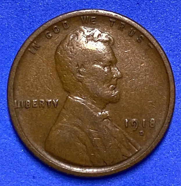 1918-D USA Lincoln Head One Penny - 1918 D Small US Wheat 1 Cent - FFF