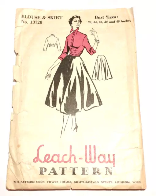 vintage 1950s skirt blouse leach-way sewing pattern B34