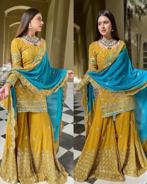 Gown Salwar Kameez Pakistani Indian Wedding Party Wear Dress Bollywood Suit New