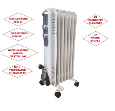 Radiator Heizung Elektrisch Johannson Ölradiator 1500 Watt Leistung | Mobiler Heizkörper Mit 7 Elektro Heizkörper
