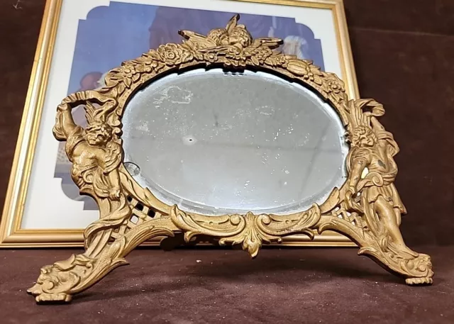 art nouveau cast iron gilded mirror NB 10.5"