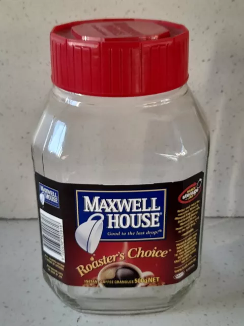 Maxwell House Coffee Storage Canister Jar & Lid Retro Large Glass with label