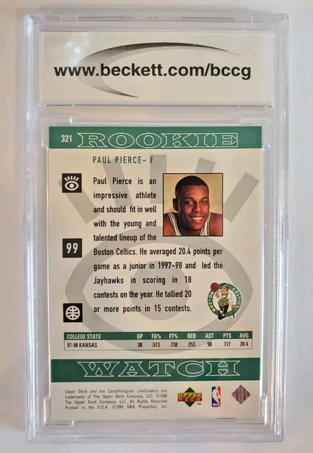 Bccg Label Back 1998-99 OROLOGIO MAZZO Superiore Paul Pierce Rookie BCCG 10 #321 HOF ...