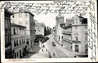 AK ASCHERSLEBEN IM Salzlandkreis, Breite Straße, Geschäfte 10464822