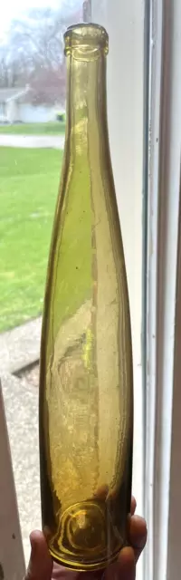 Beautiful Yellow Colored Hock Wine Bottle Crude Applied Lip 1870'S Era L@@K