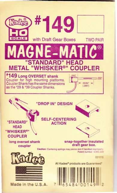 Kadee Couplers #149 Long Overset Shank - 2 pair in packet ( see Photo Magnifier)