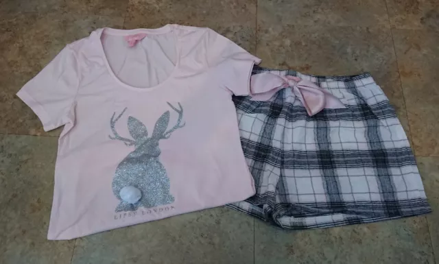 LIPSY LONDON LOVE Sleep Pink Check Glitter Rabbit Ladies Shorts