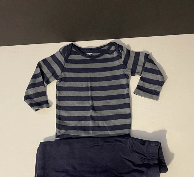 Carters Baby Boys size 6 months 2-piece Set Pants Outfit Blue Striped One Piece