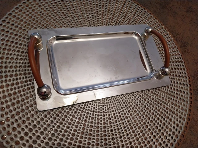 Ancien Plateau De Service Métal Argenté – Style Vermeil – Poids 1,250 Kg