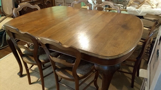 ANTIQUE c. 1870 LOUIS PHILIPPE FRENCH DINING SET CHAIRS TABLE
