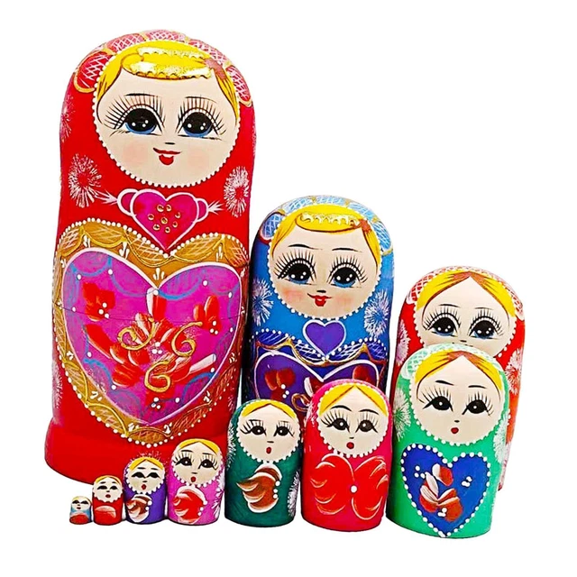 10 Pieces Matryoshka Children Toys Holiday Wooden Russian Nesting Doll Decor 2