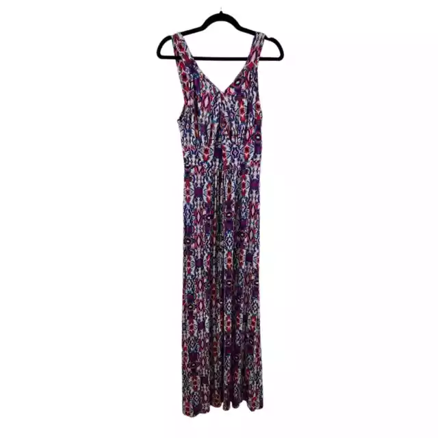 Loveappella V-neck Jersey Maxi Dress In Modern Print Sleeveless Boho Stretch Red