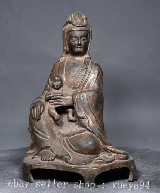 8.6'' Chinese Bronze Gilt Boy Tongzi Kwan-Yin GuanYin Boddhisattva Buddha statue