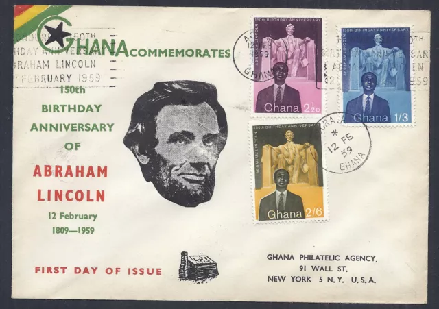 Ghana FDC 150th Birthday Anniversary of Abraham Lincoln, 1959 - SC# 39-41